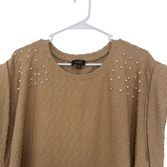 Ontwelth Women SZ 3X Tan Sleeveless Top Embellished Studs &Pearls Textured Knit - Picture 8 of 9